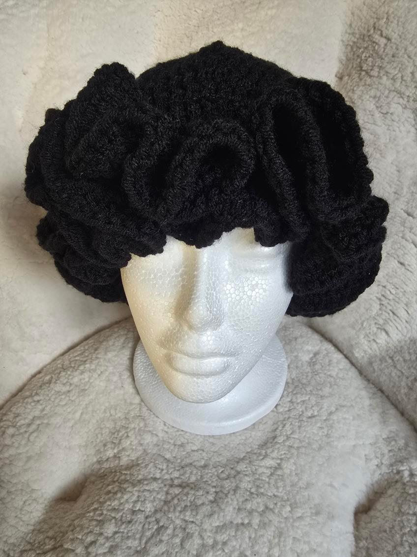 Onyx Black Ruffle Hat
