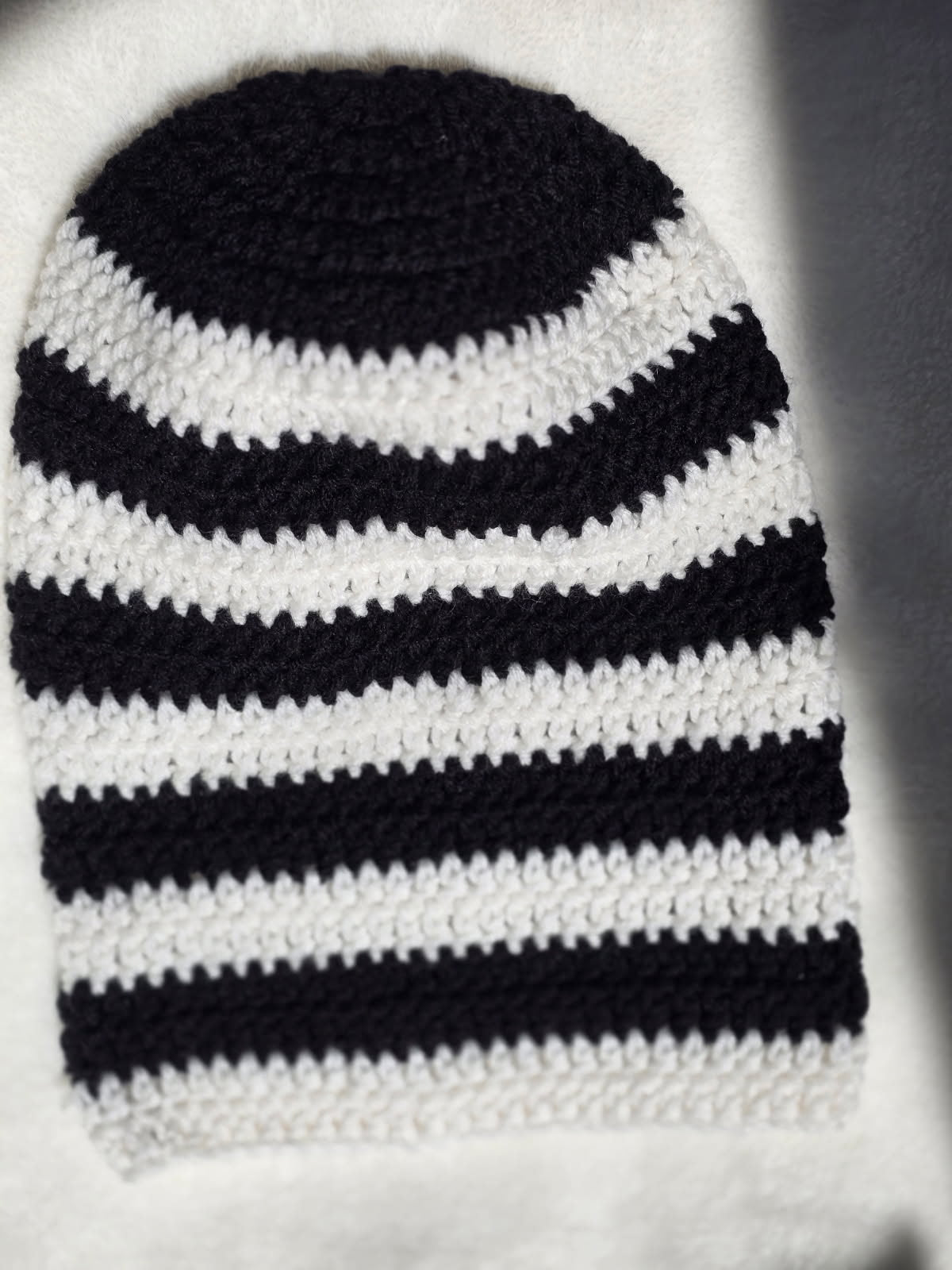 Onyx Black & Soft White Slouchy Beanie