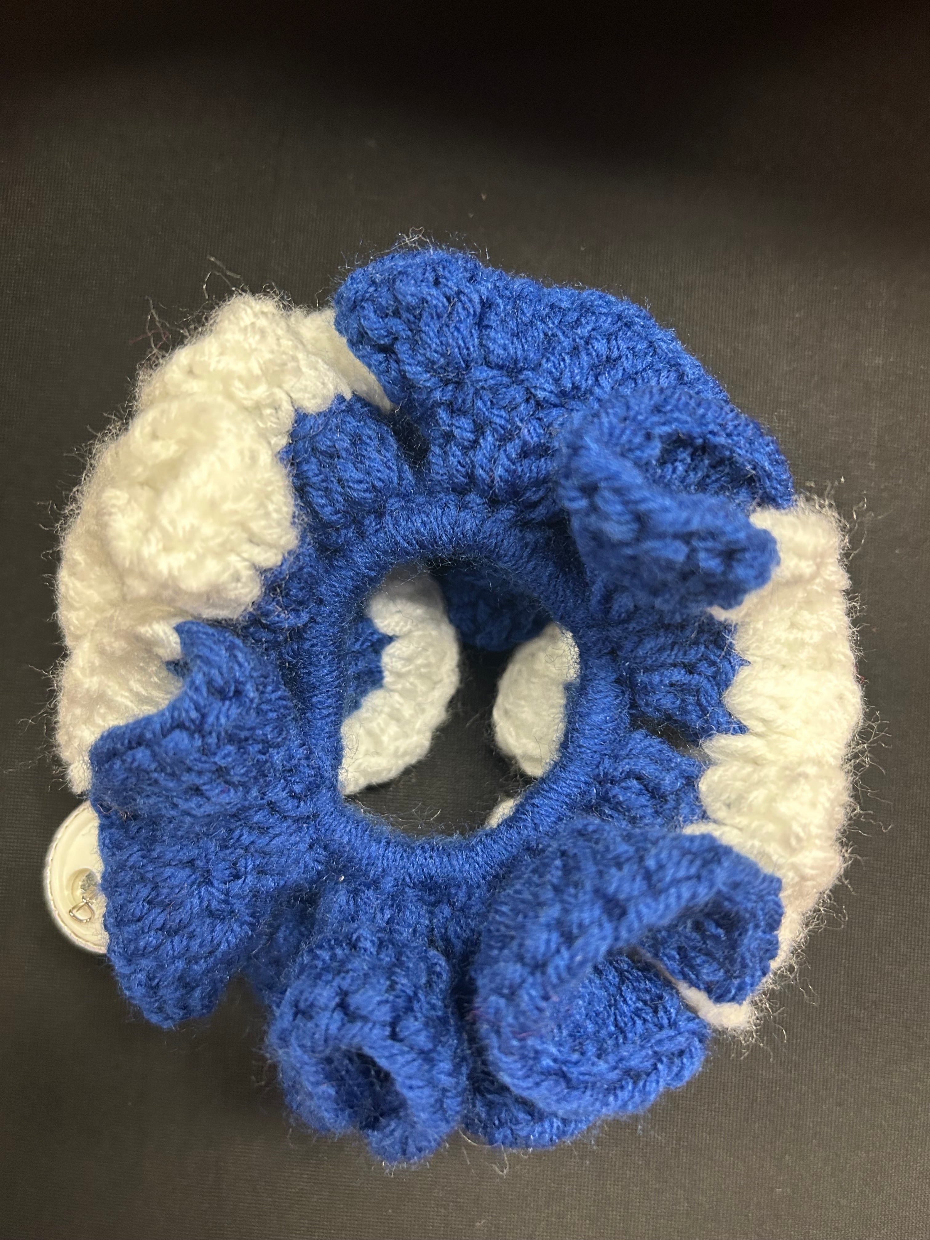 Royal Blue & Soft White Scrunchie