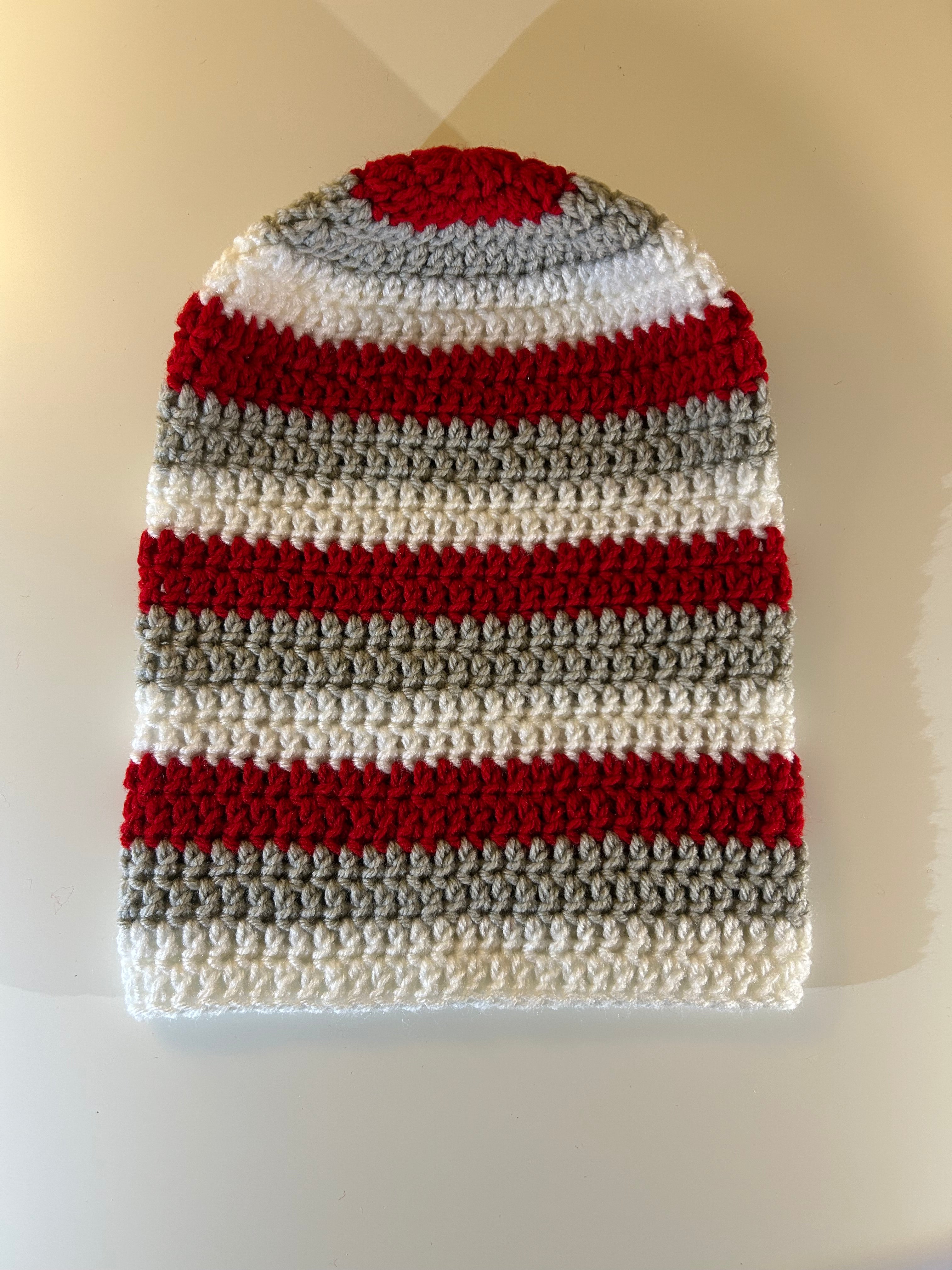 Red, Onyx, & Soft Grey Slouchy Beanie